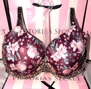 Victorias Secret Bra Lined Demi 34DD Burgundy Cheetah Lined